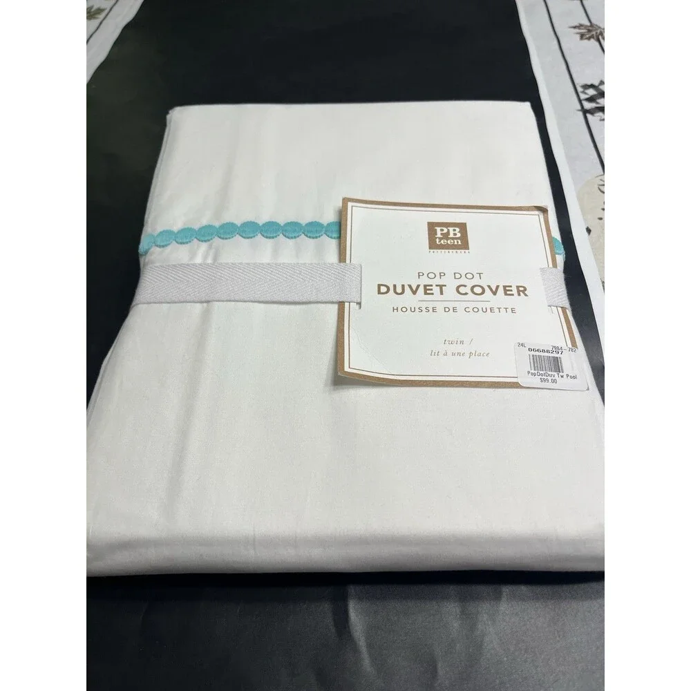 Pottery Barn Teen White w Blue Pool Pop Dot Duvet Cover Twin